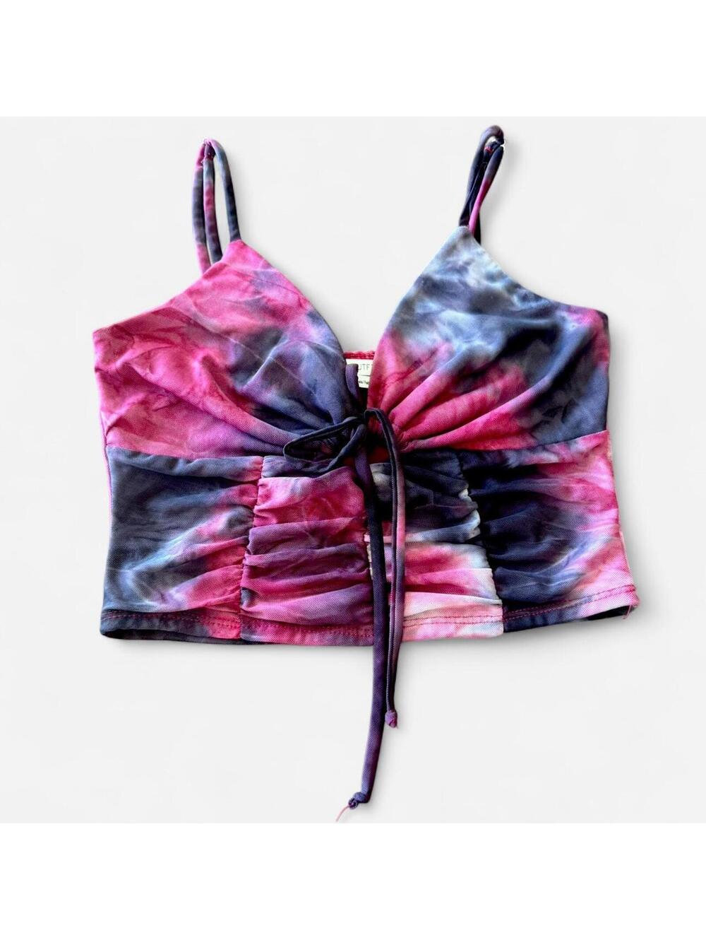 Urban Outfitters Red and Purple Tie Dye Mesh Cropped Tank Top, Medium